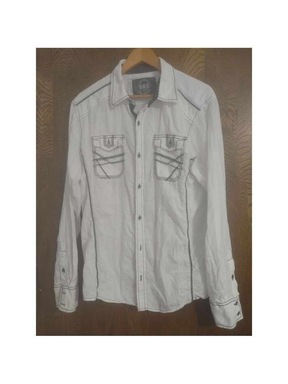 Men's BKE Athletic Western Button Down Shirt Size L White